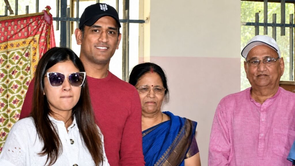 Indian cricketer MS Dhoni with family including father, mother and wife sakshi singh dhoni